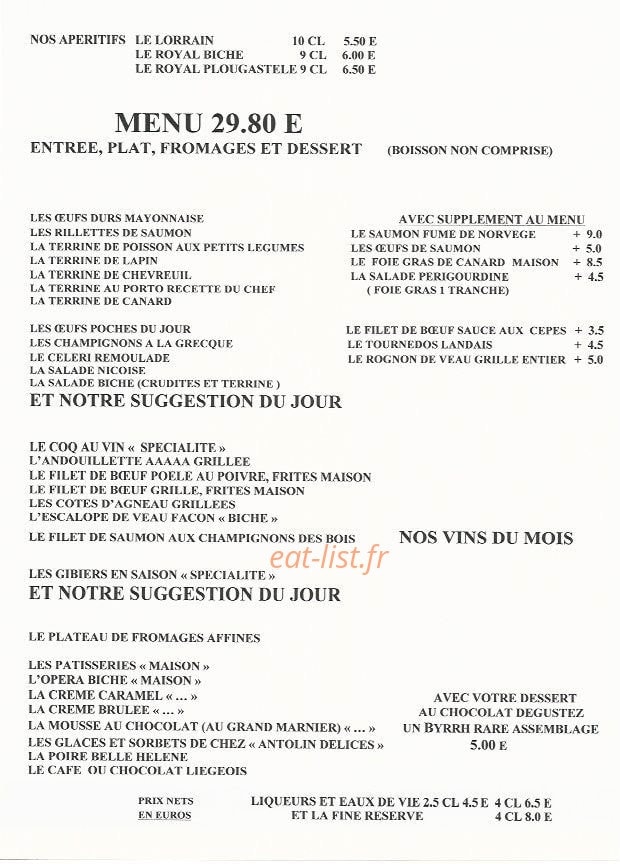 A la Biche au Bois — carte page 2