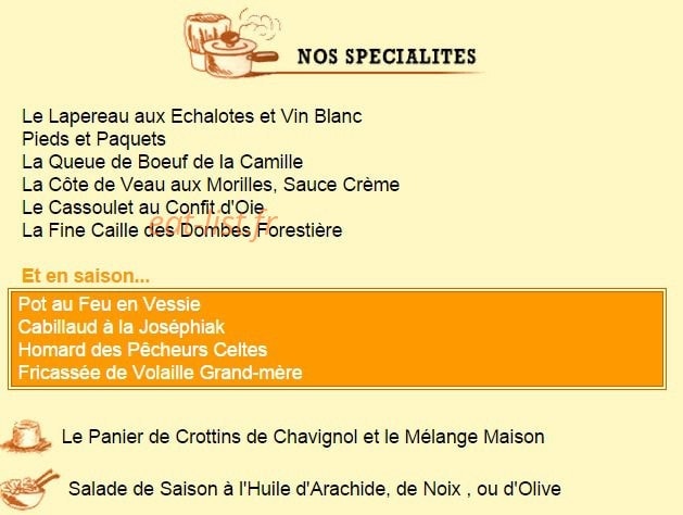 Auberge Le Quincy — carte page 2