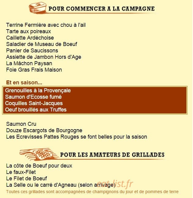 Auberge Le Quincy — carte page 1