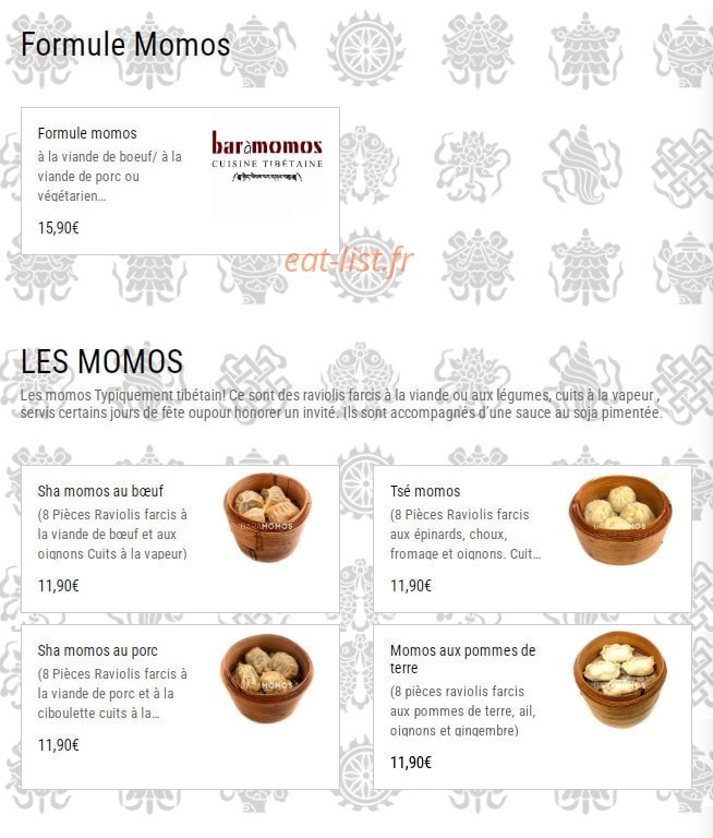 Bar à momos — carte page 2