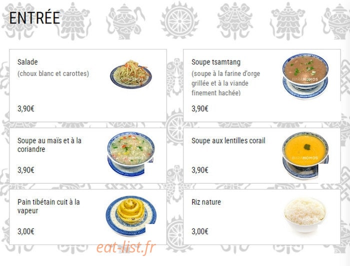 Bar à momos — carte page 1