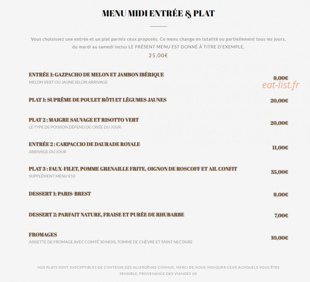Bistro S — carte page 1
