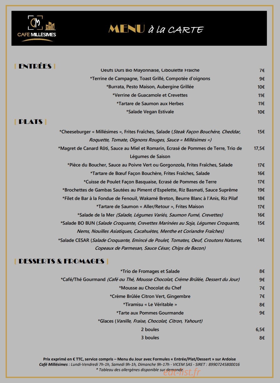 Café Millésimes — carte page 1