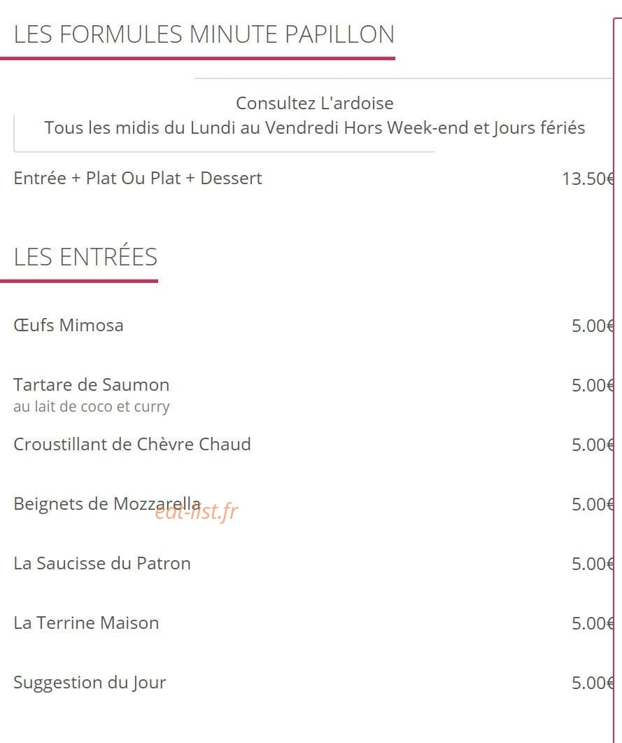 Cafe Minute Papillon — carte page 1