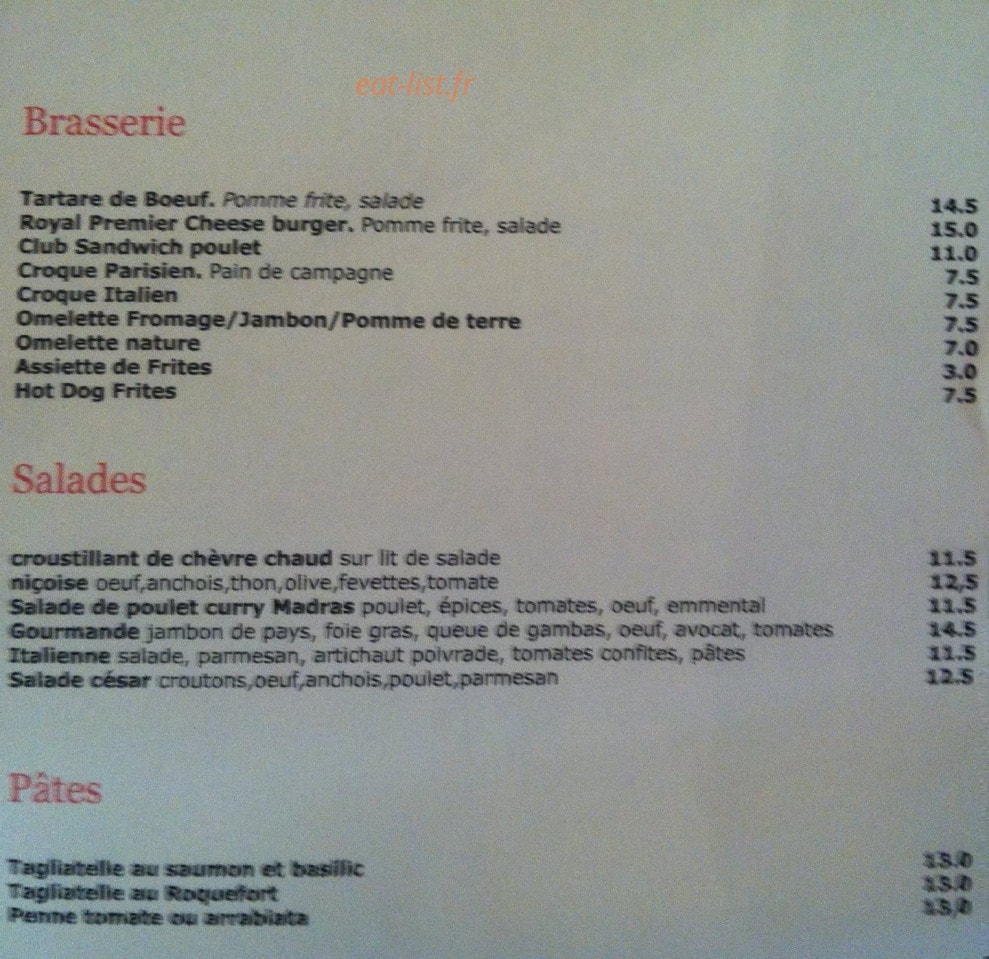 Café Premier — carte page 1
