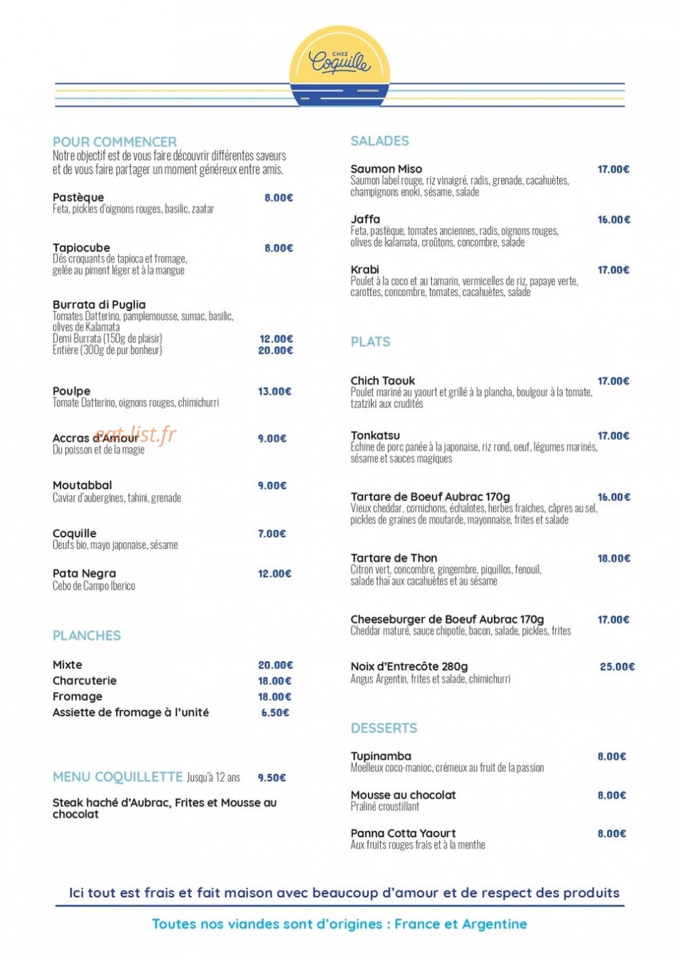 Chez Coquille — carte page 1