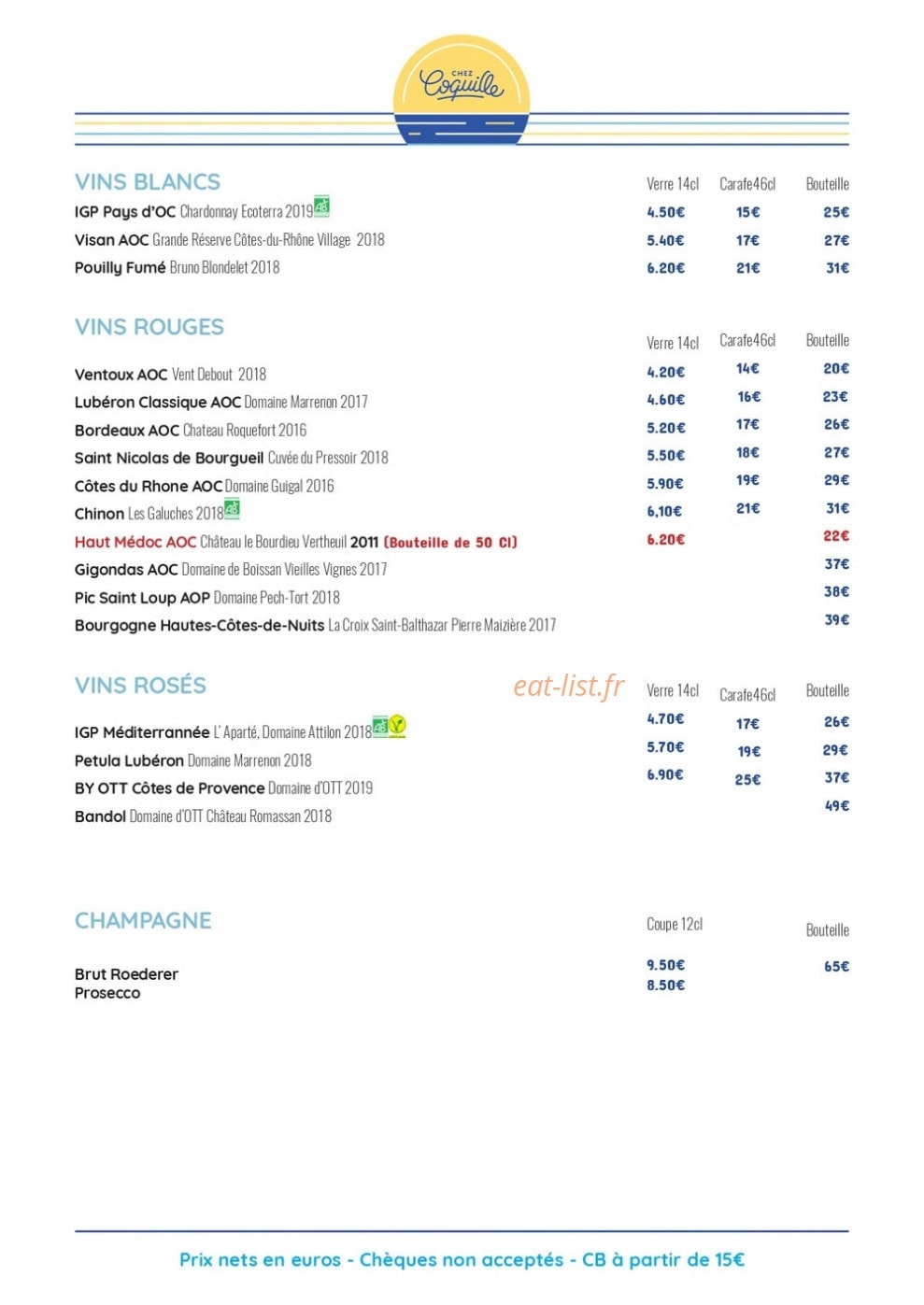 Chez Coquille — carte page 2