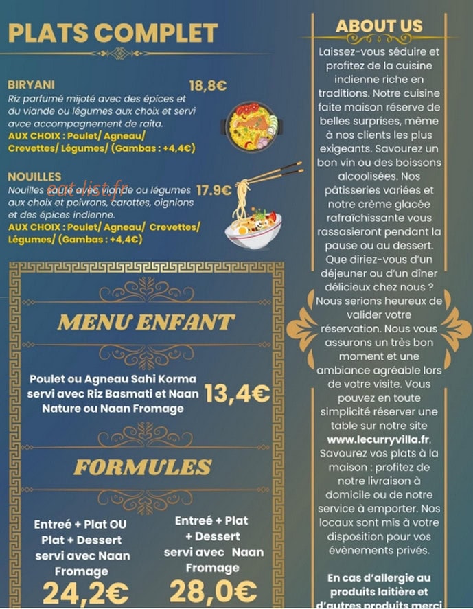 Curry Villa — carte page 1