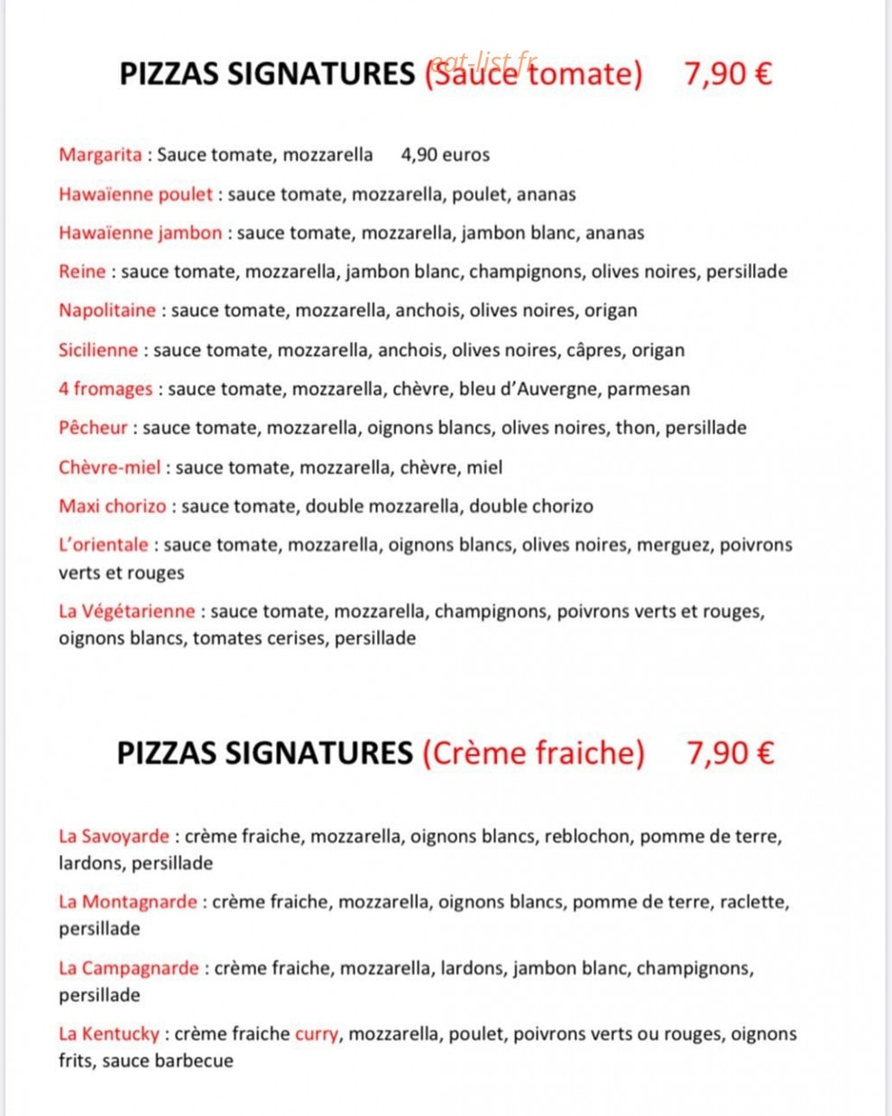 Custom Pizza — carte page 1