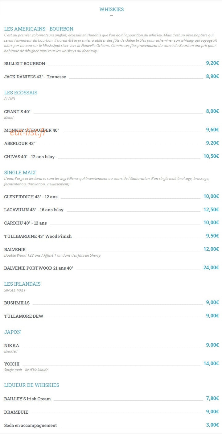 Irish pub — carte page 11
