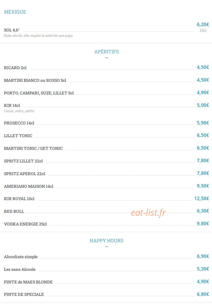 Irish pub — carte page 8