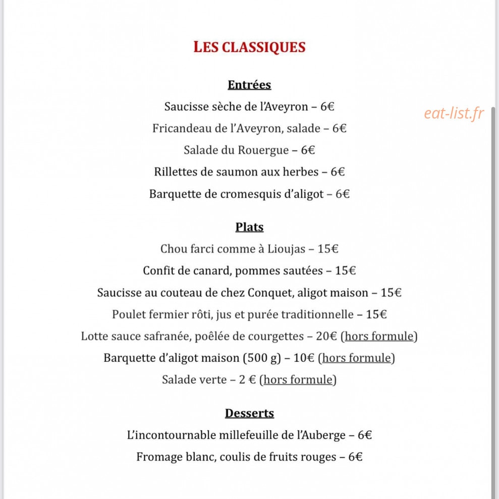 L'Auberge Aveyronnaise — carte page 3