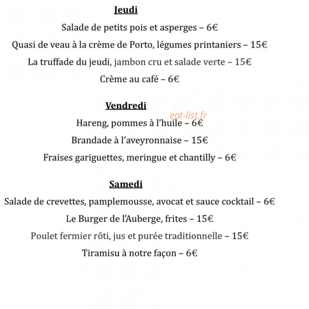 L'Auberge Aveyronnaise — carte page 2