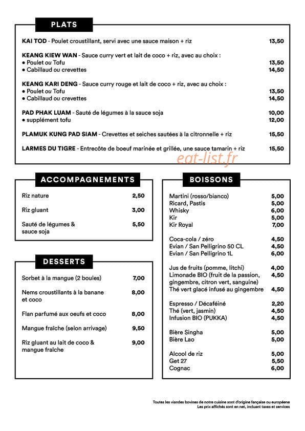 La Cantine du Siam — carte page 3