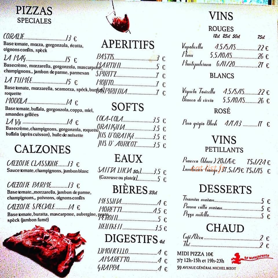 Carte et menu de La Margherita Michel Bizot à Paris 12 — Les calzone, apéritifs et vins,...