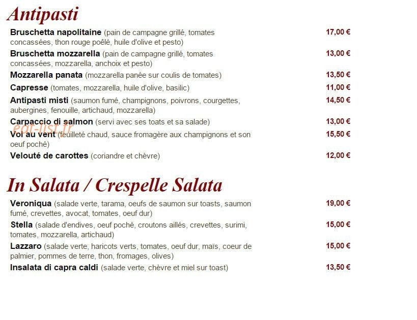La Stella à Paris 12 - menu et photos