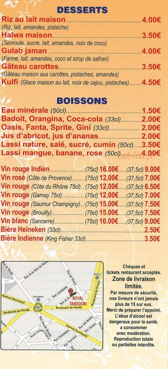 Le Royal Tandoori — carte page 4