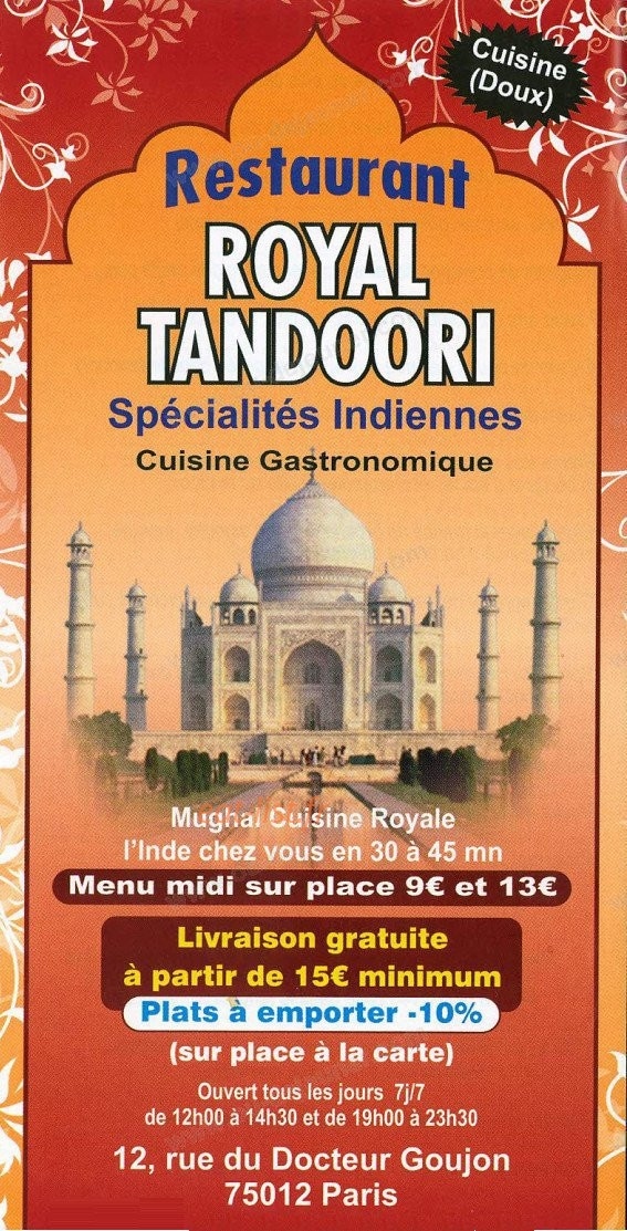 Le Royal Tandoori — carte page 1