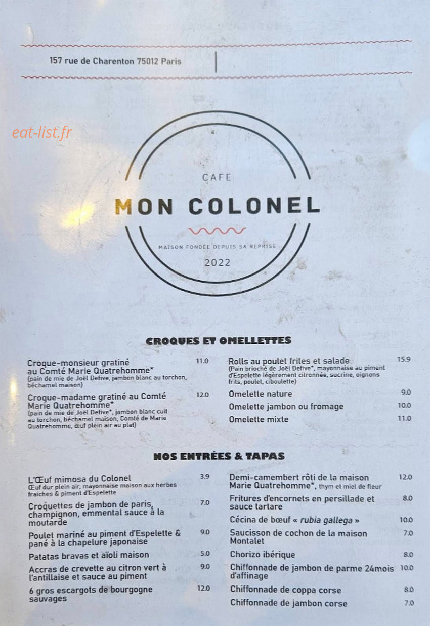 Mon Colonel — carte page 1