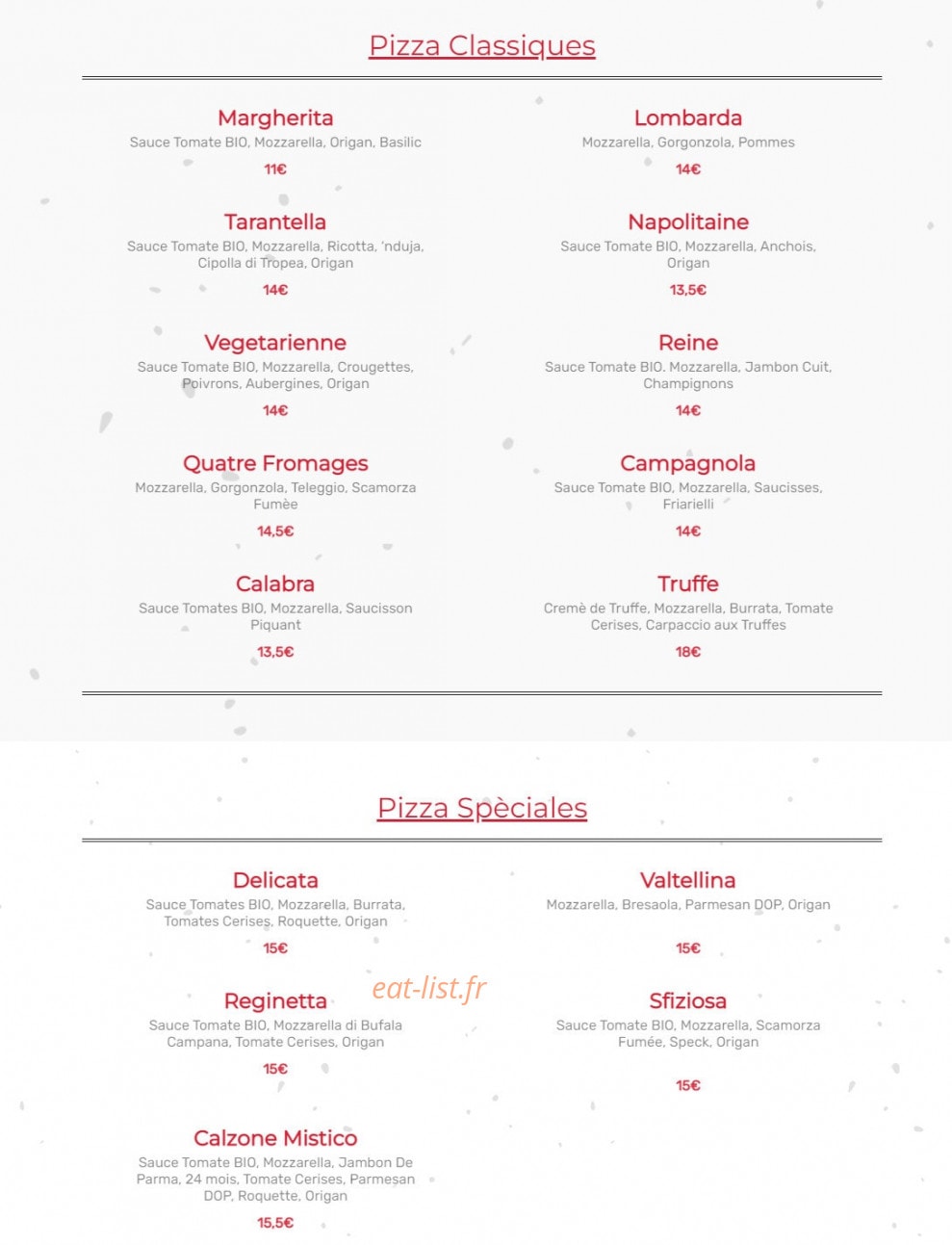Morello Pizza — carte page 1