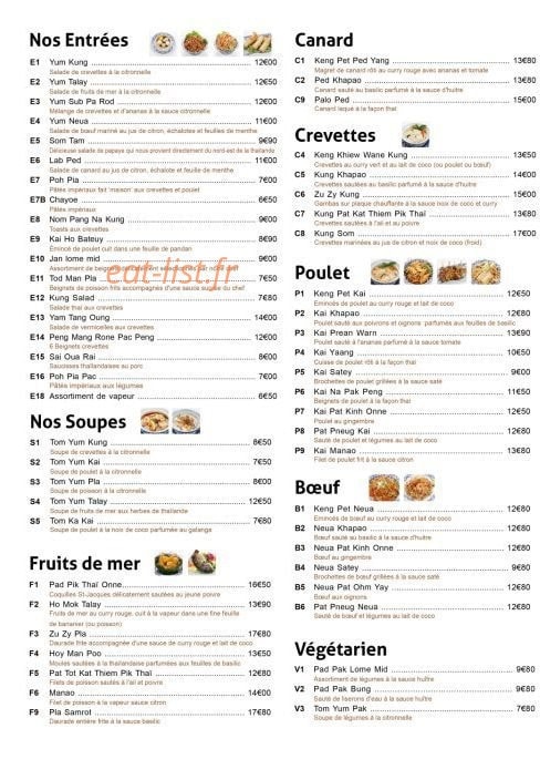 Orchid Thai — carte page 1