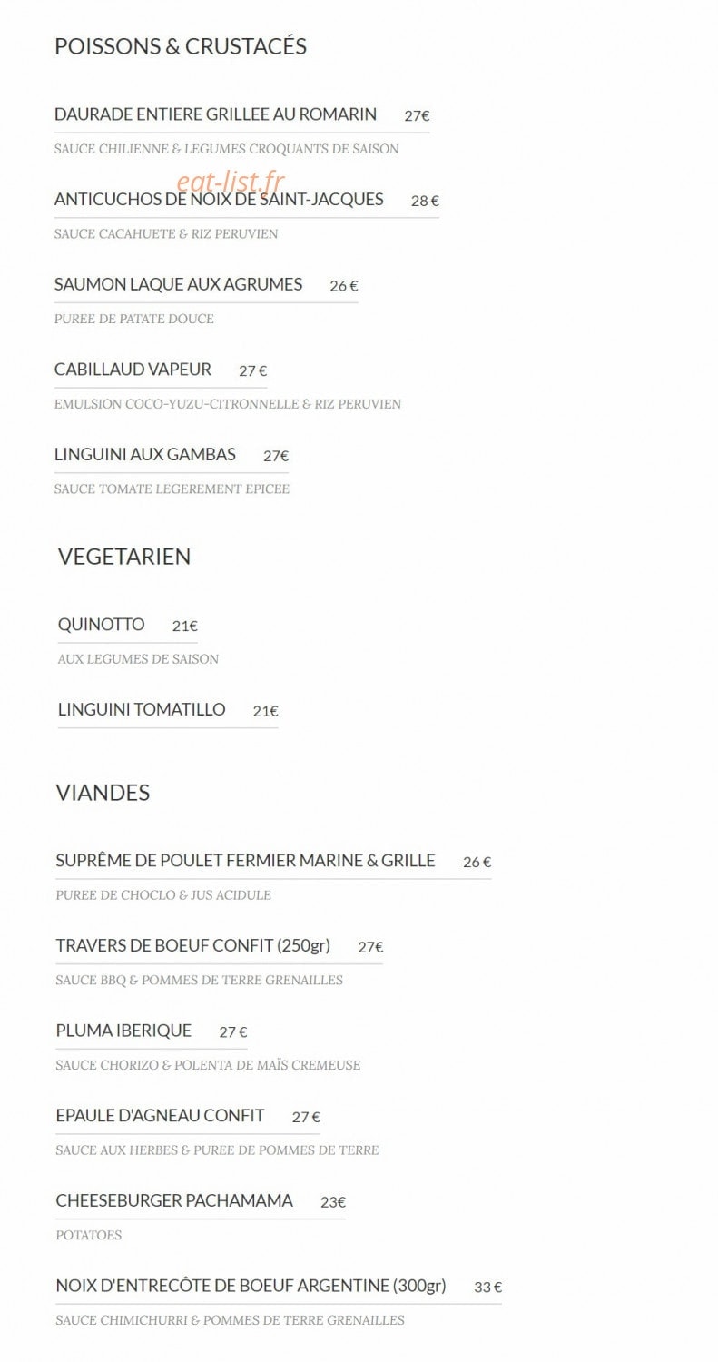 Pachamama PARIS — carte page 2