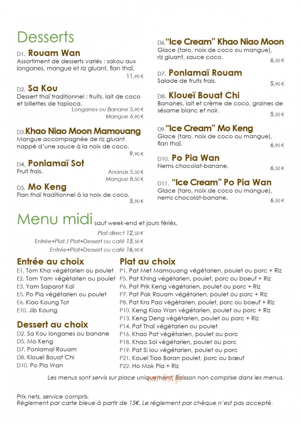 Paya Thaï — carte page 5