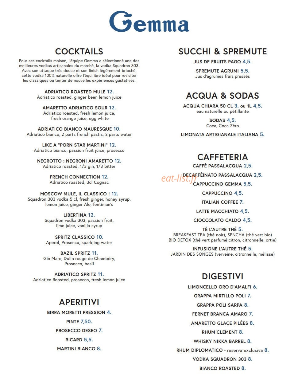 Pizzeria Gemma — carte page 4
