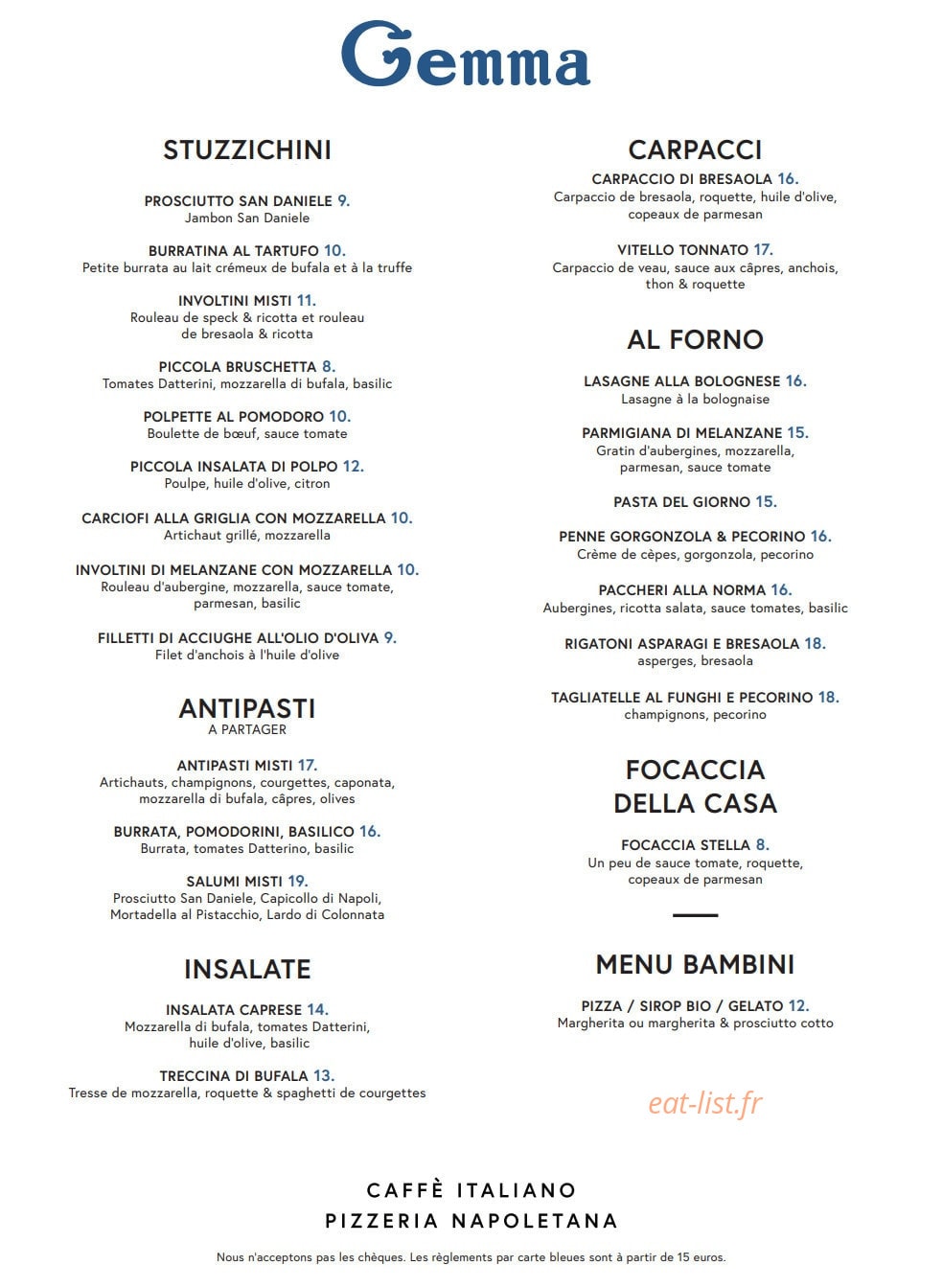 Pizzeria Gemma — carte page 2
