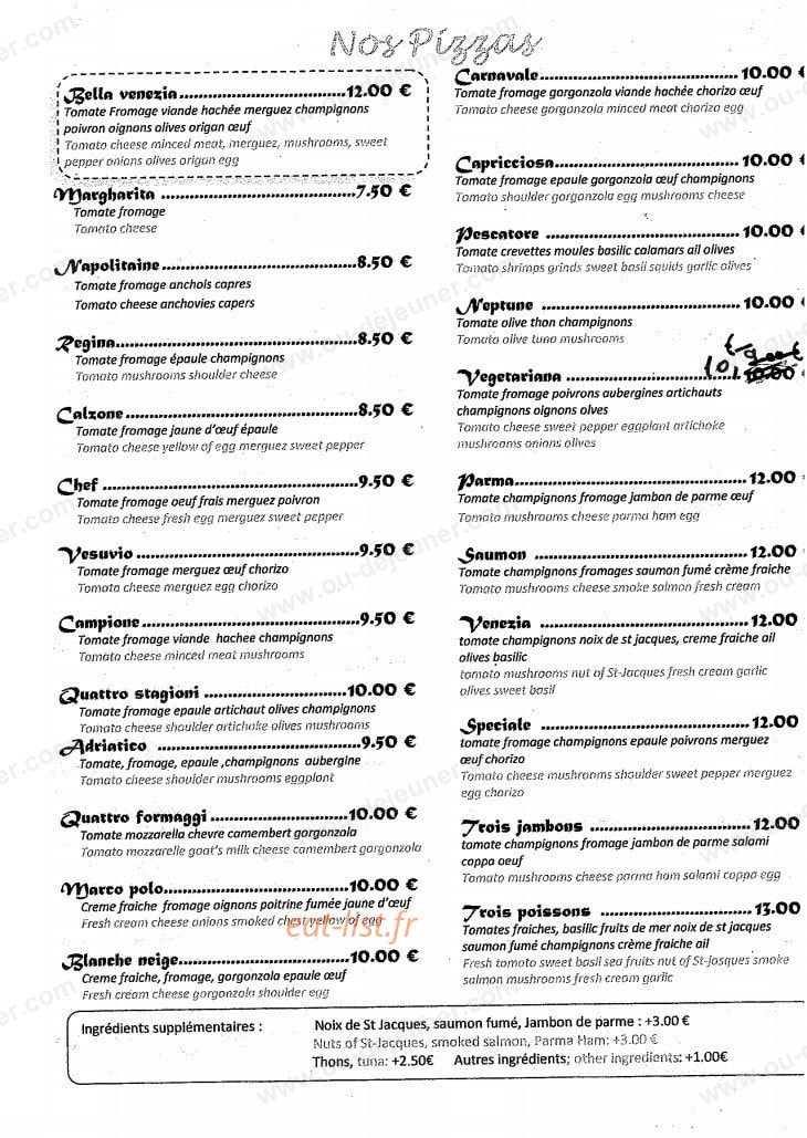 Pizzeria Venezia — carte page 1