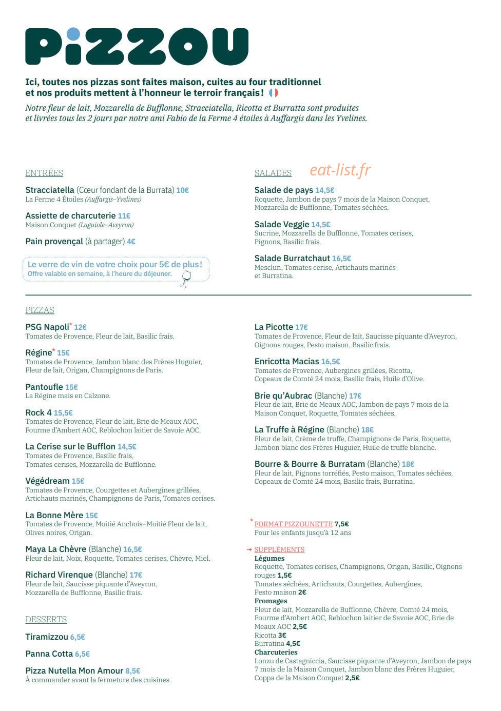 Pizzou Aligre — carte page 1