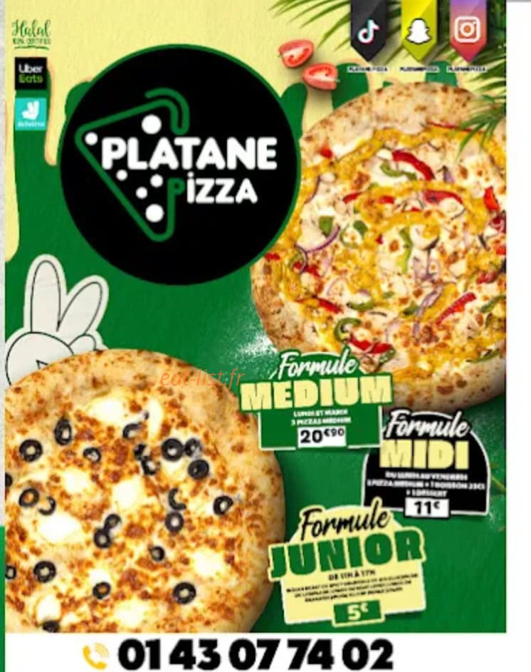 Platane Pizza — carte page 1