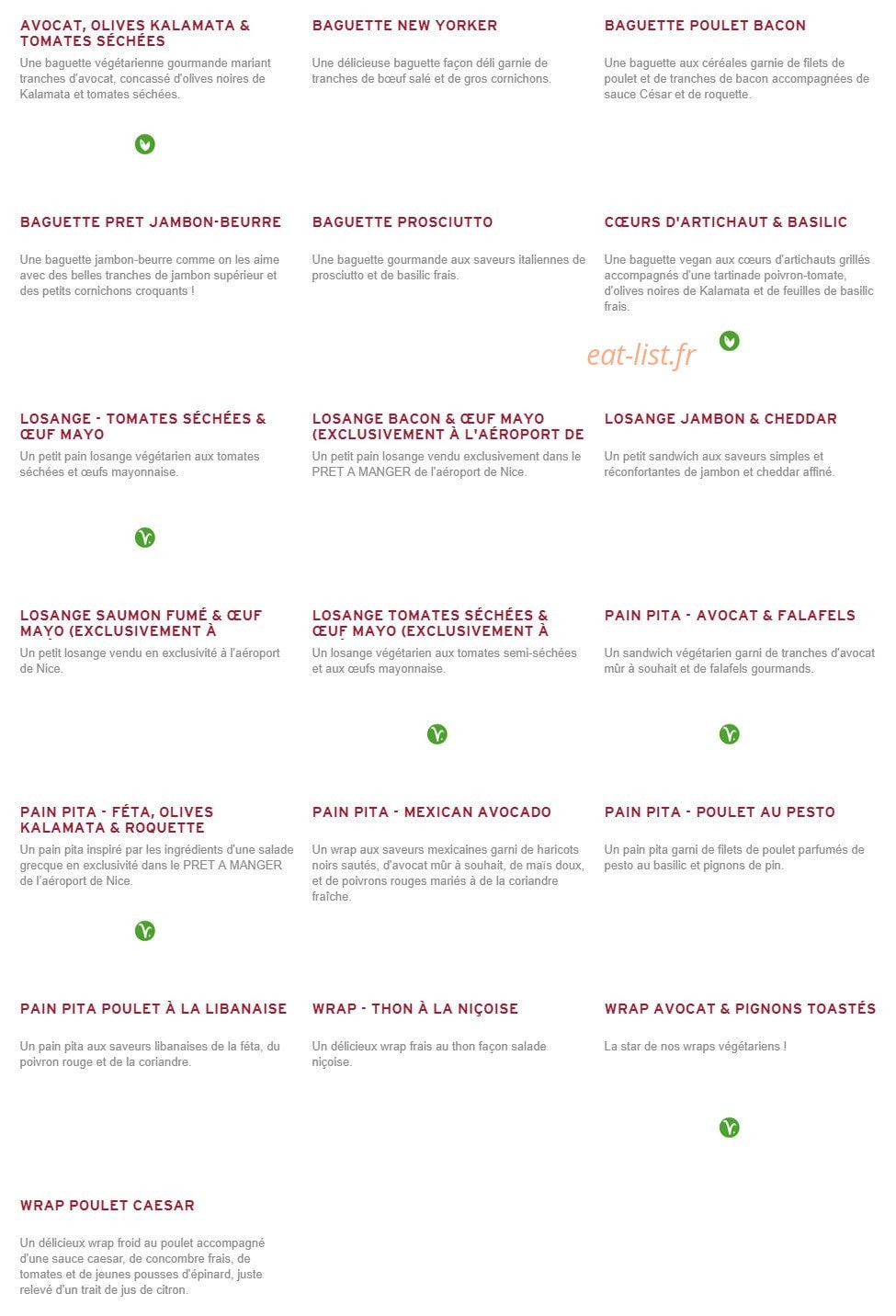 Prêt à manger — carte page 2