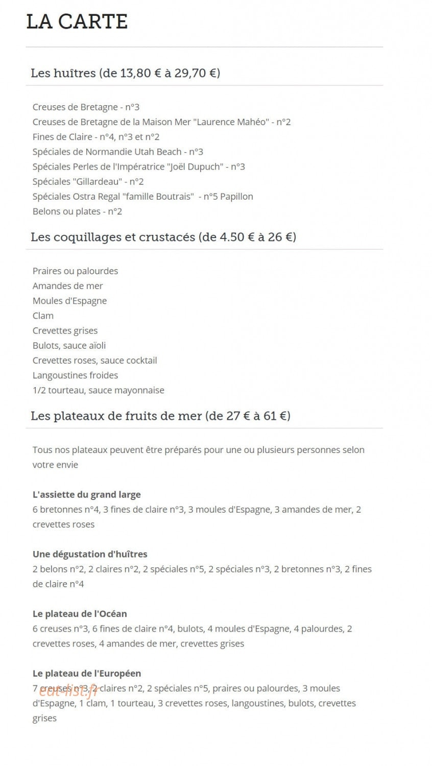 Restaurant L'Européen — carte page 1