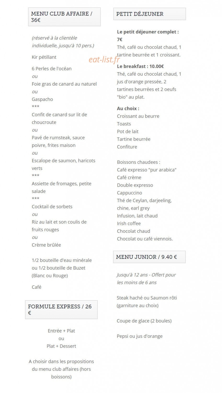 Restaurant L'Européen — carte page 4