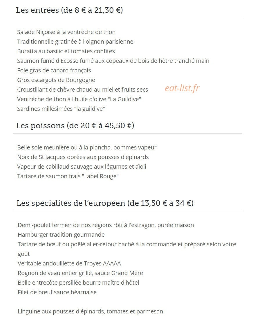 Restaurant L'Européen — carte page 2