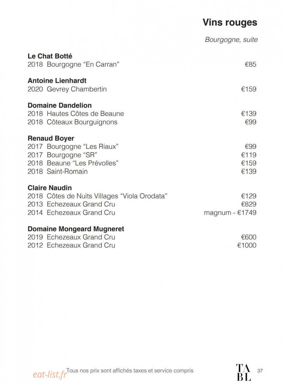 Table — carte page 24