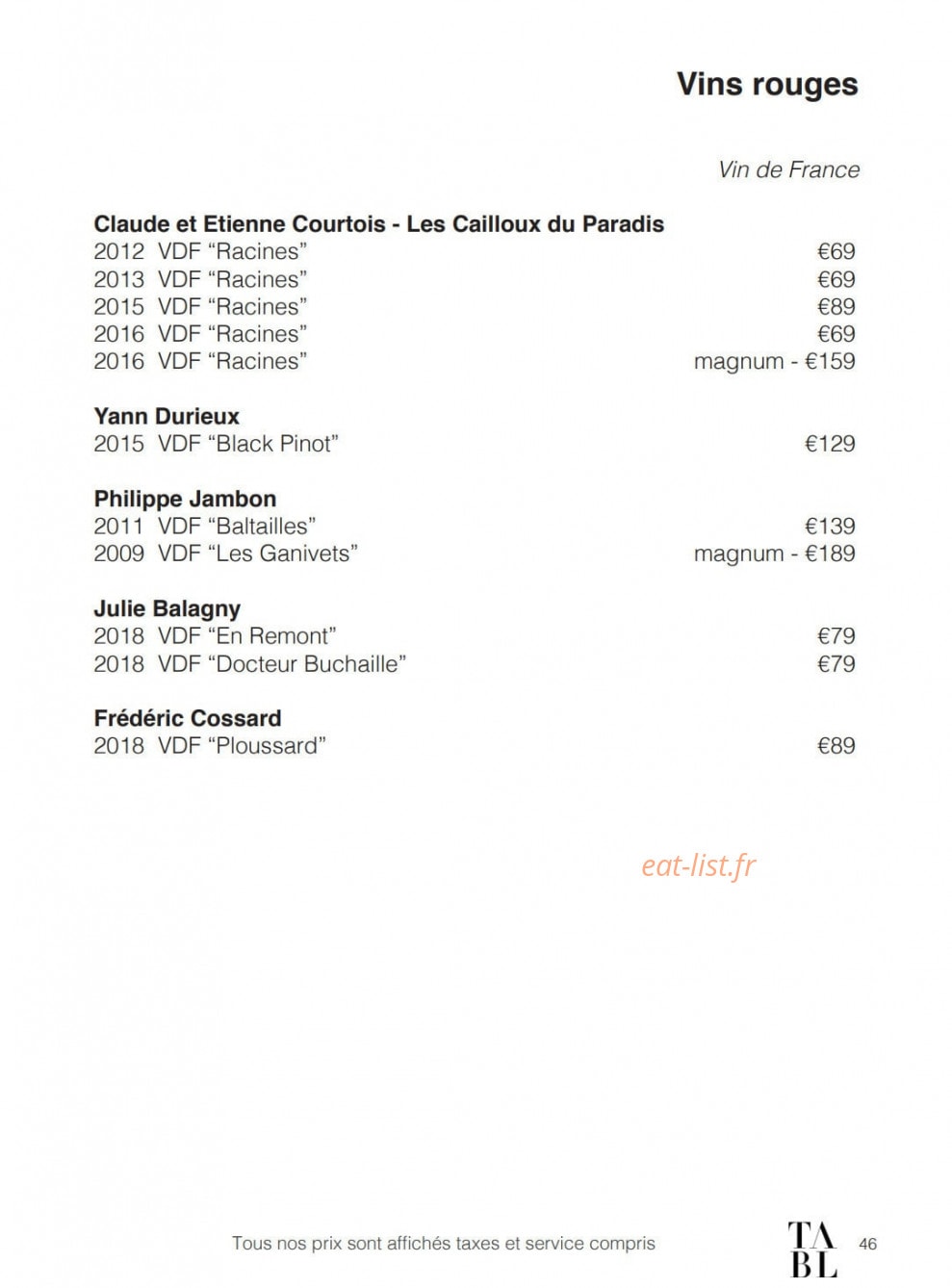 Table — carte page 30