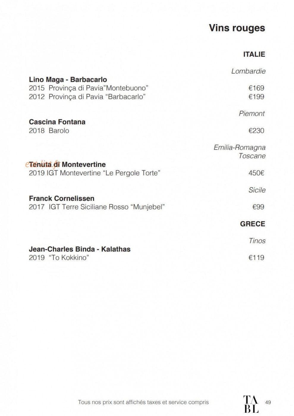Table — carte page 33