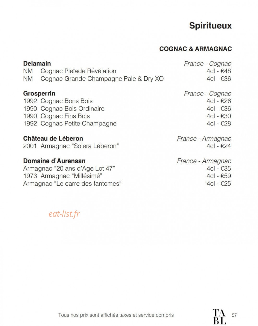 Table — carte page 36