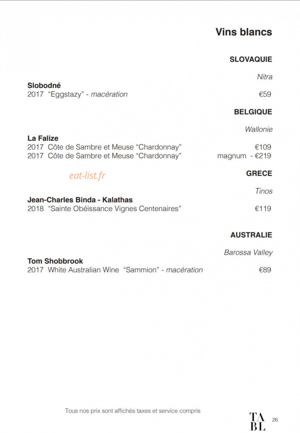 Table — carte page 18