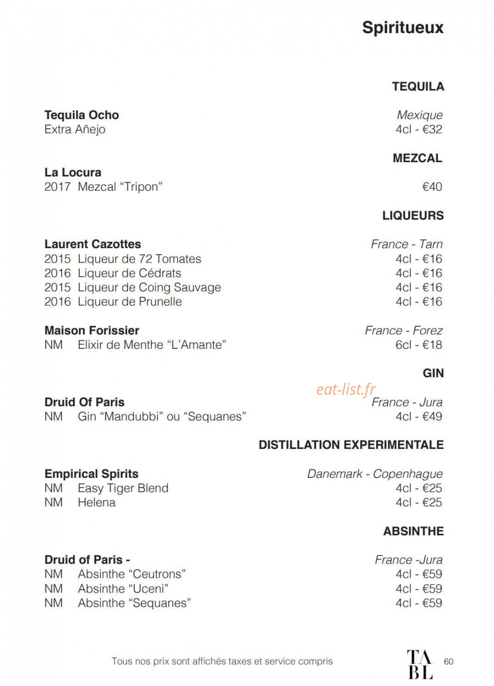 Table — carte page 39
