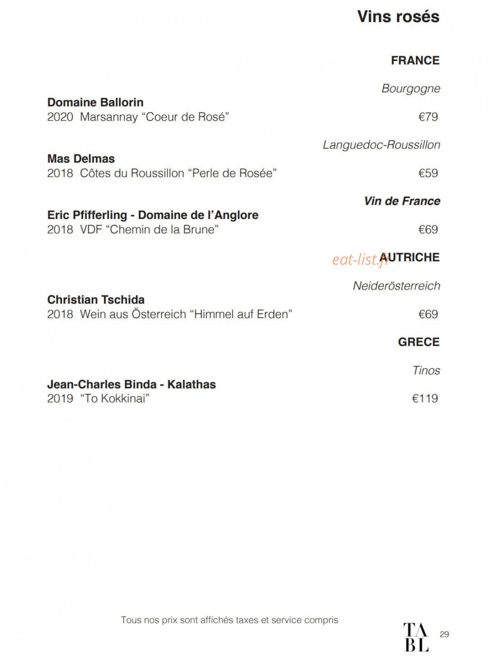 Table — carte page 19