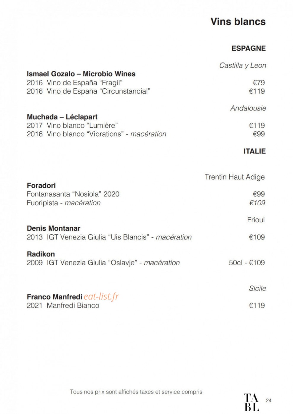 Table — carte page 16