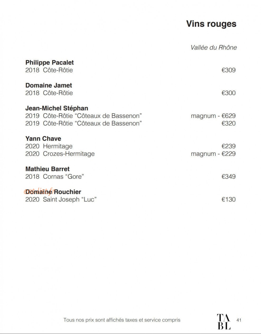 Table — carte page 28