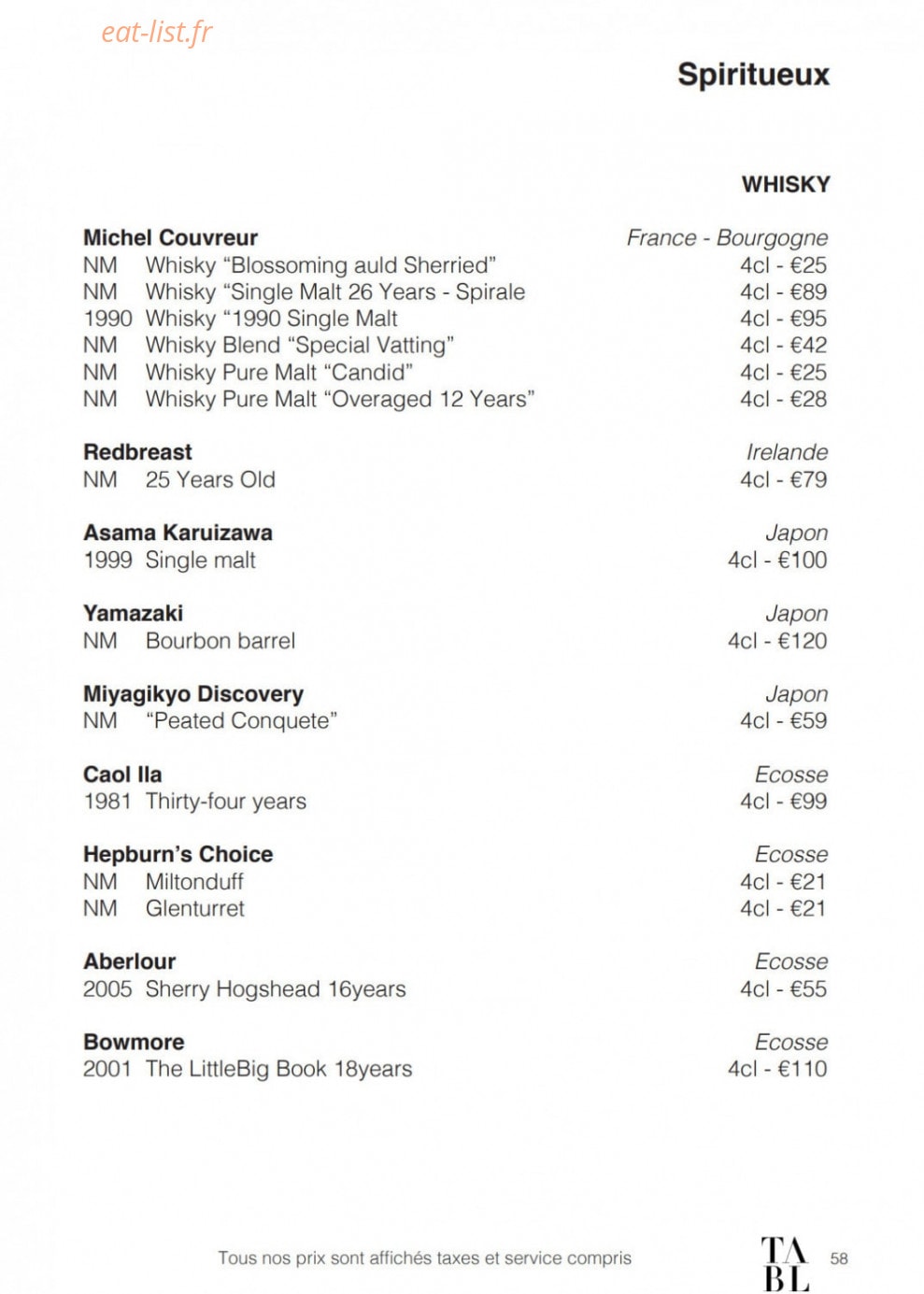 Table — carte page 37