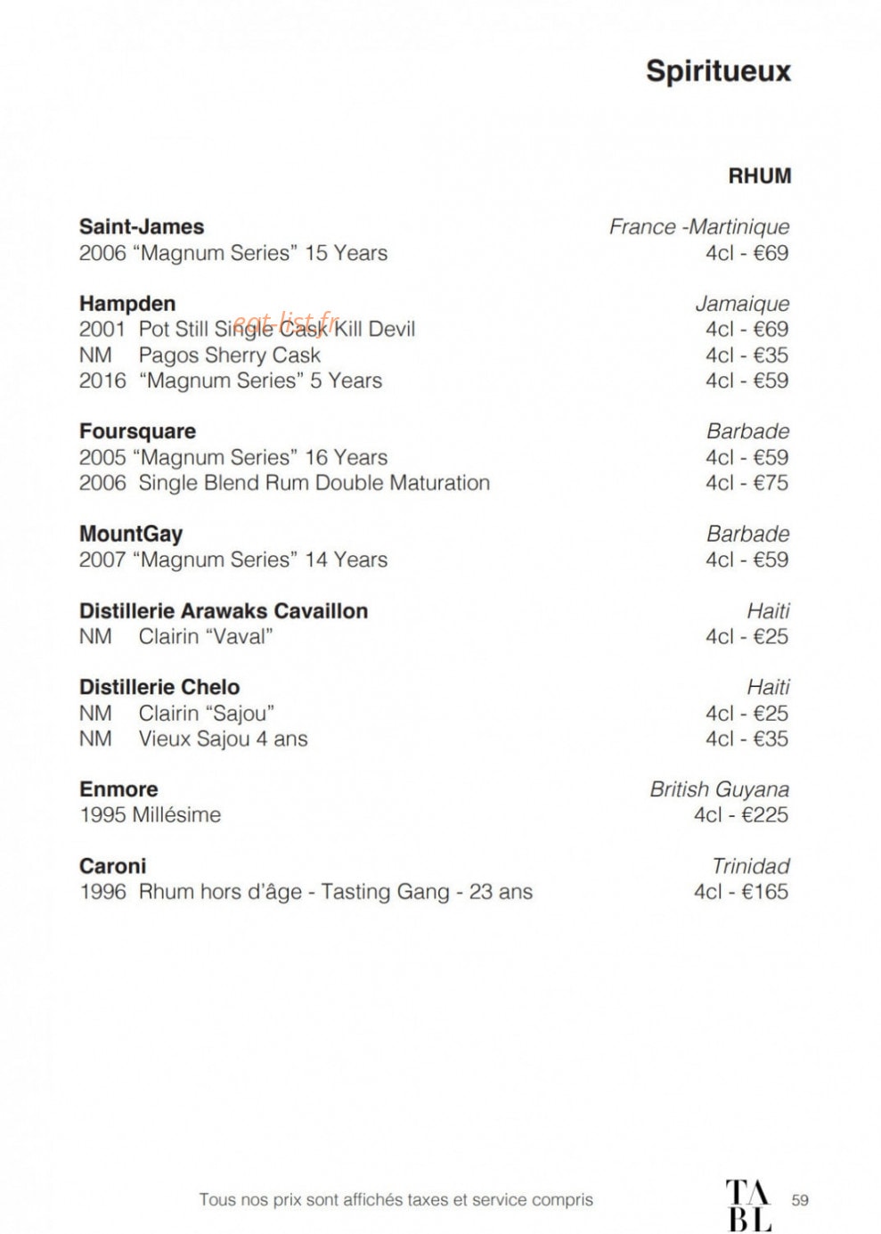 Table — carte page 38