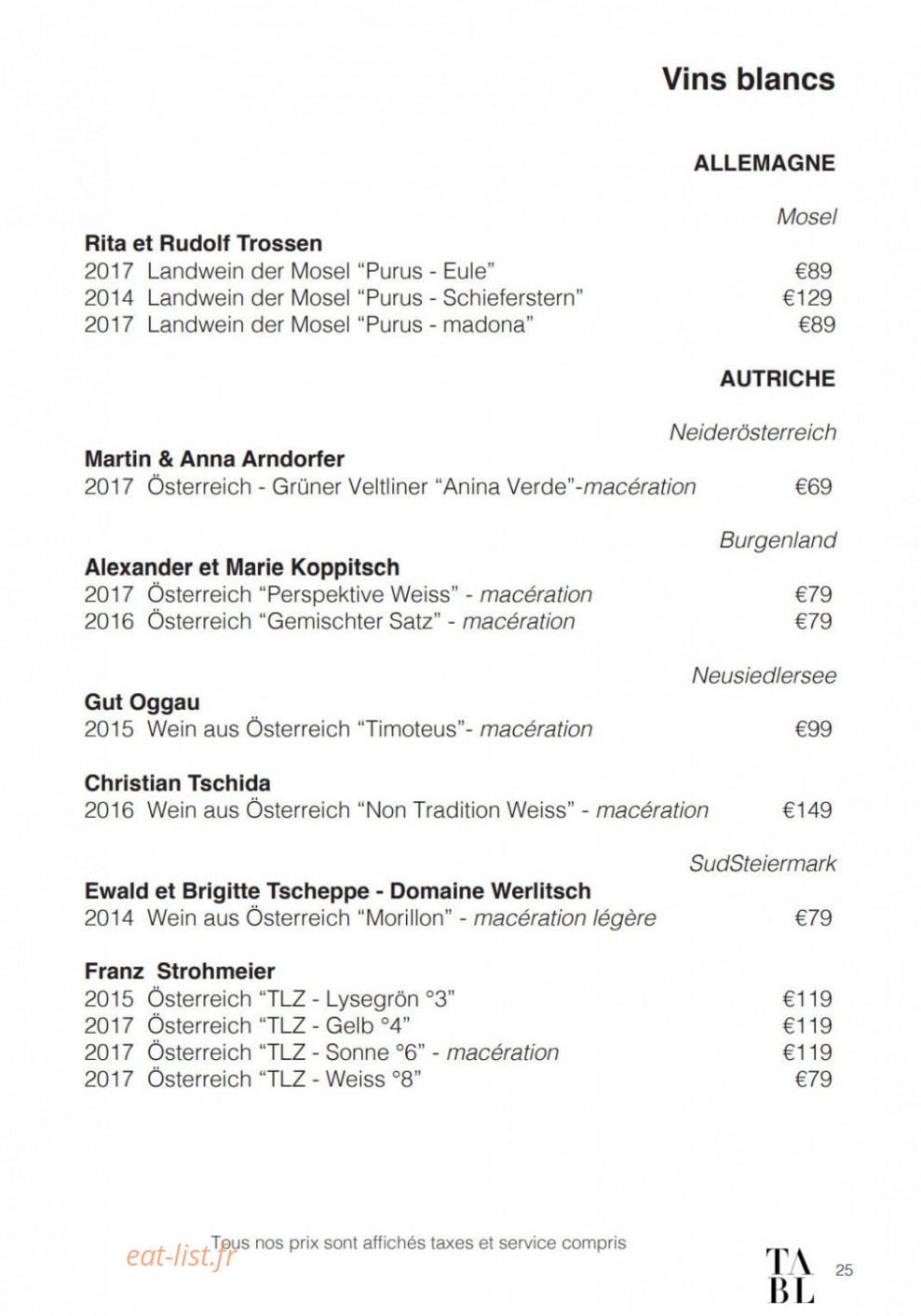 Table — carte page 17