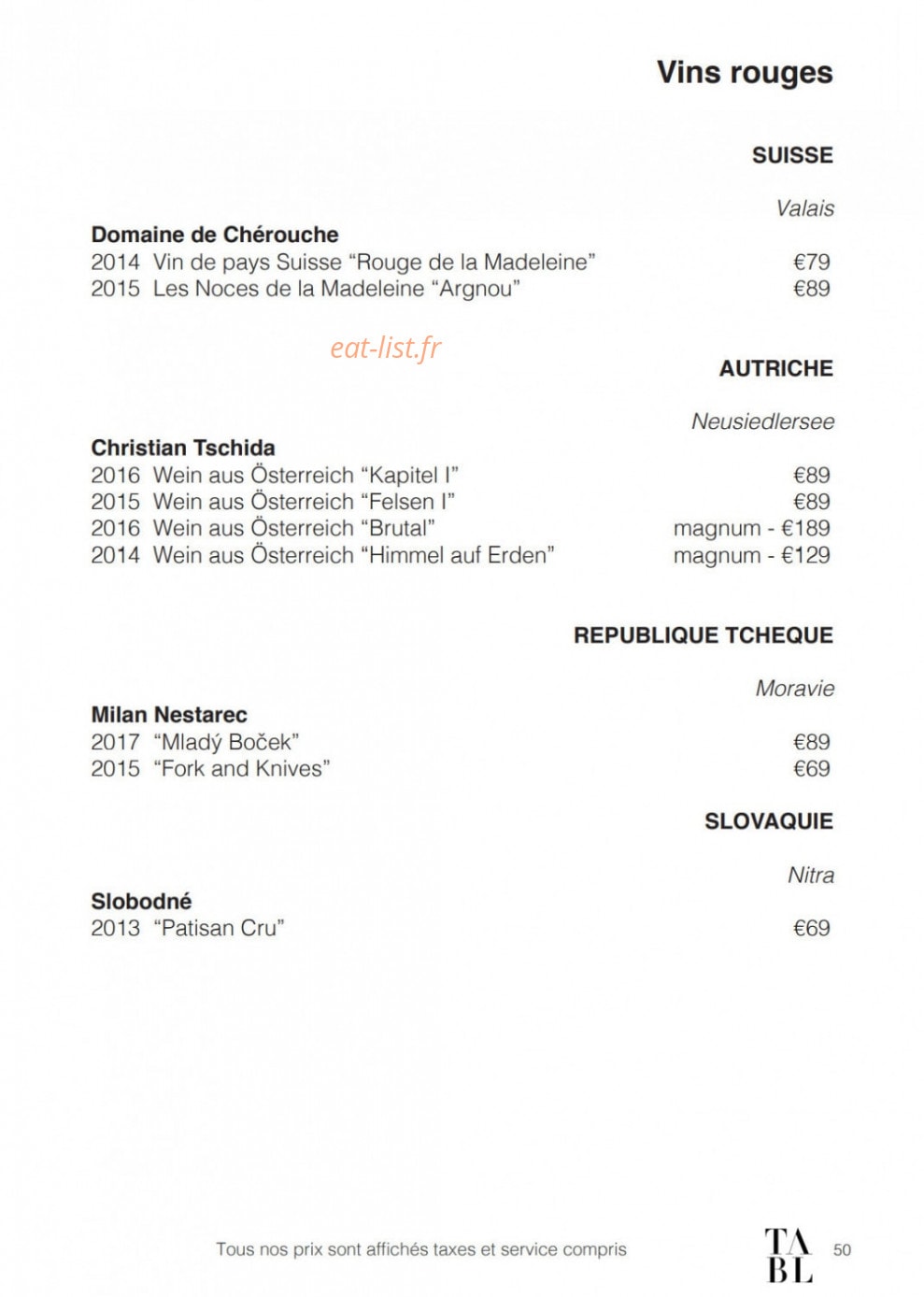 Table — carte page 34