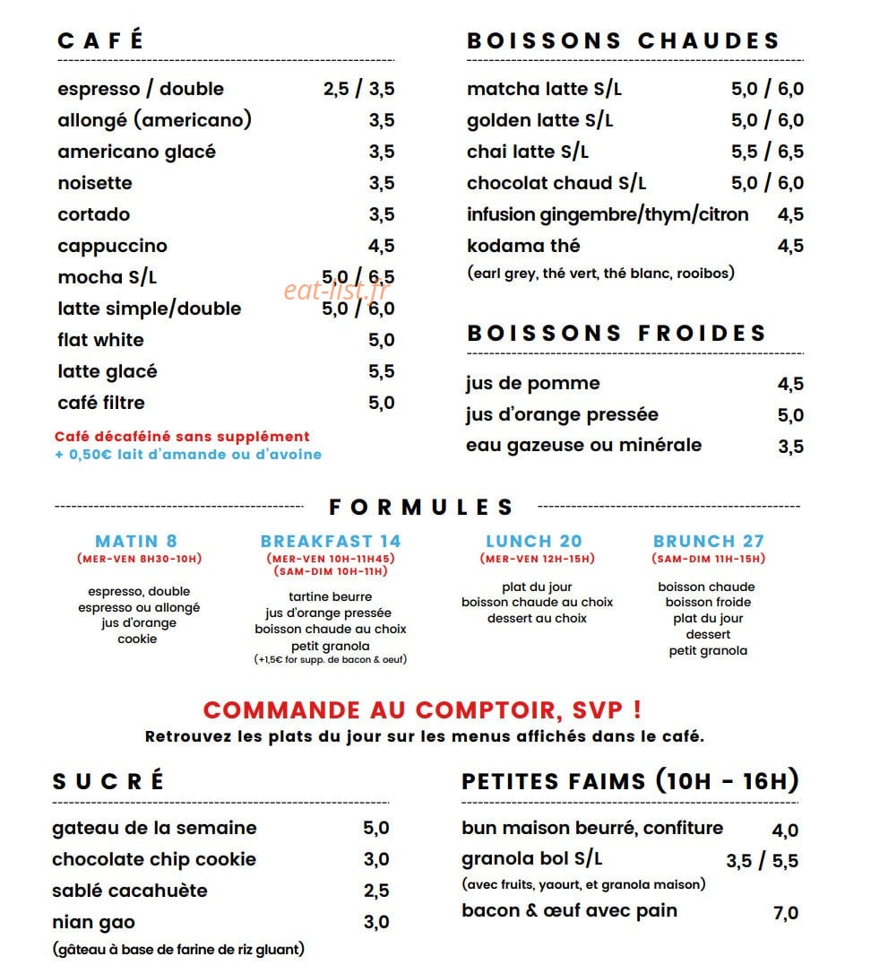 The Kursaal — carte page 1